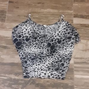 Toska Snow Leopard Print Top – Size Small – Faux Chain Straps